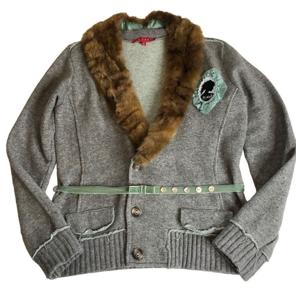 10 Feet Amsterdam Wool, Old Money Sweater w/Detachable Faux Fur Collar Sz M